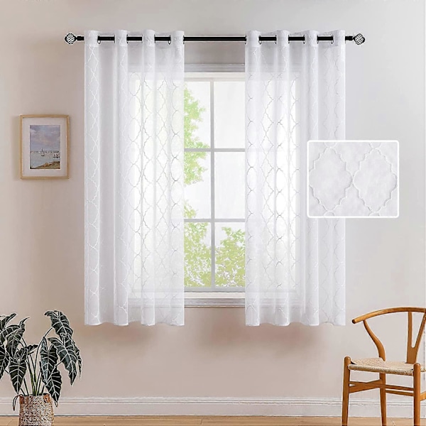 2 Paneler Ensfarget Marokko Gardiner Vindusgardin Transparent Glatt Elegant Vindus Voile Paneler/Behandling for Soverom Stue 140x145cm(B X H) Hvit