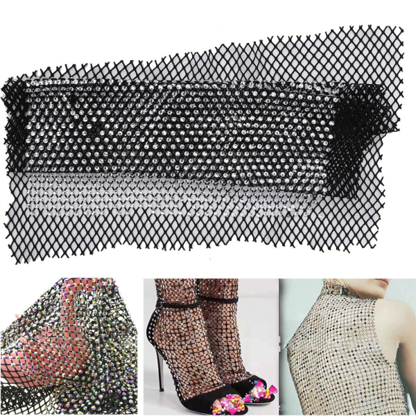 SS16 Rhinestone Mesh Elastisk Stoff Sying Krystall Dekorativt tilbehør DIY Rhinestone Mesh Hvit Rhinestone