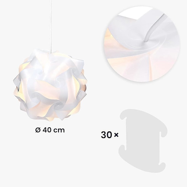 DIY Puzzle Lampeskærm - Moderne IQ Puslespilslys i 30 Dele min. 15 Forskellige Designs - Diameter Ca. 40 cm - Hvid i Størrelse XL