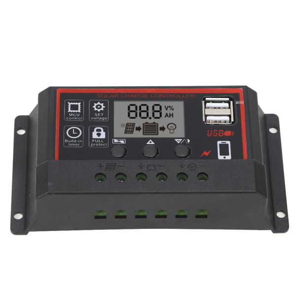 LCD Solar Charge Controller 5V /2,5A Dual USB PWM cellepanelregulator Automatisk identifikation 12V 24V50A