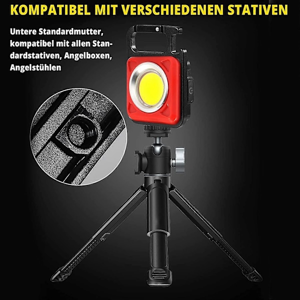 Mini LED Lommelygte, Genopladelig LED Arbejdslampe, 800 Lumen Magnetisk Arbejdslampe til Sengebord, Værksted, Nødsituation, Udendørs Lampe Rød