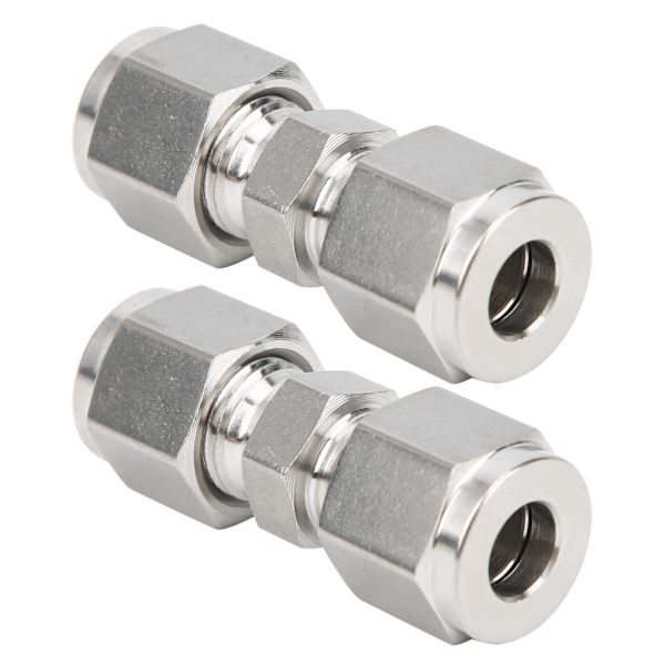 2 stk. 316 rustfrit stål kompressionsfitting lige dobbeltferrule røradapter (Ф8)