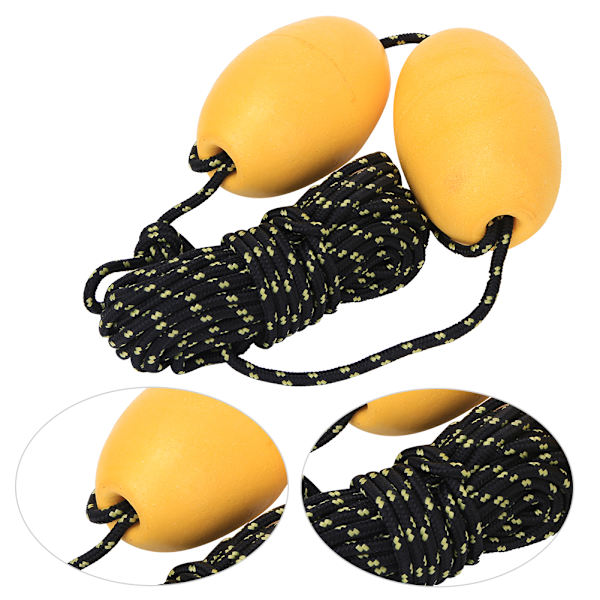 Kajakbåt koppelrep med boj Flytande boll Rostfri stålkrok för fiske Driftankare System Dubbelboll Gul Svart rep