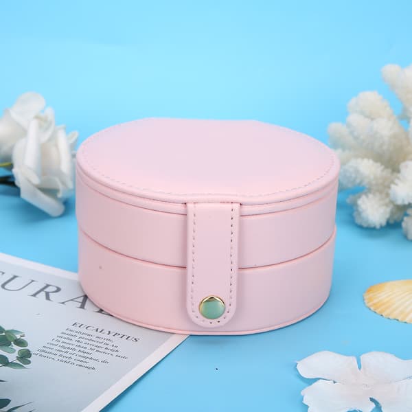 Smykkeskrin PU Bærbar Multifunktionel Smykker Ring Øreringe Opbevaringsboks Organizer (Pink)