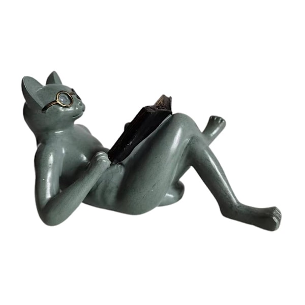 Litterære katteharpiks ornamenter have statue dekoration læsebriller kattehåndværk til studie og kontor