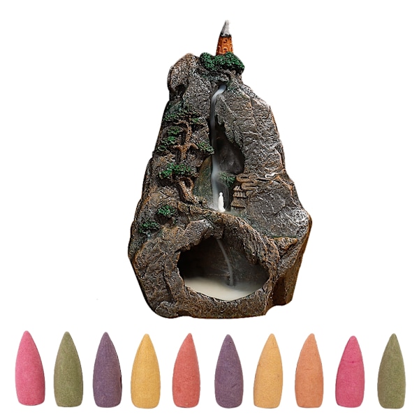 Landscape Style Backflow Incense Burner Resin Incense Holder Home Office DecorationWaterfall Effect