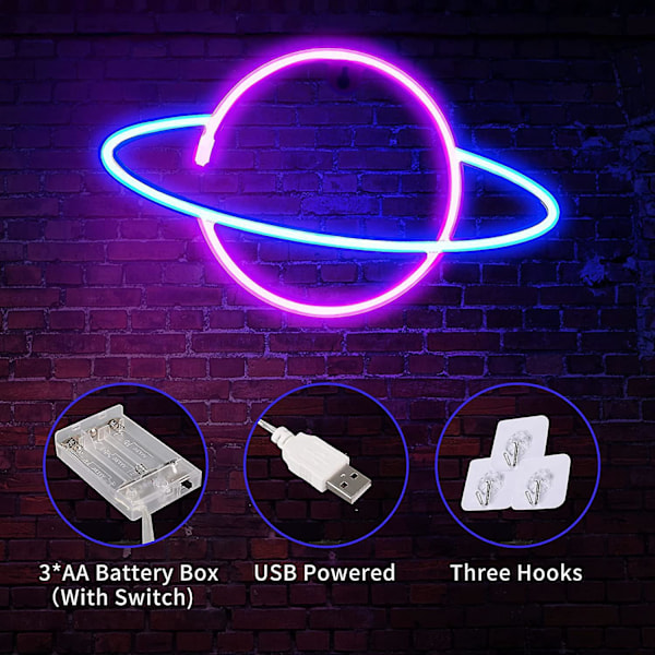 3 st Neonlogotyp för väggdekoration, LED-neon för sovrum, USB eller batteridriven belysning rymdelement Alien Planet Rocket Barn, tonåringar pojke