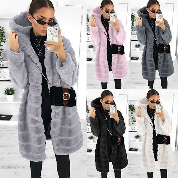 Mink Velvet Huva Faux Pälsjacka 4XL Mörkgrå