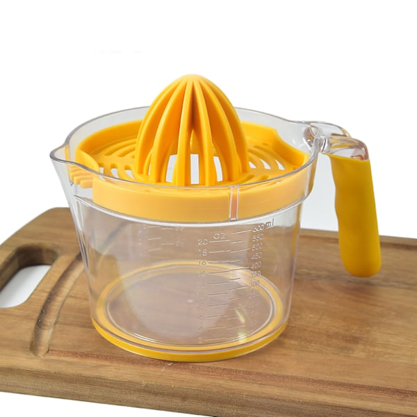 Handjuicer 600 ml transparent med skala Äggseparator Rostfritt stål Citrusjuicer för kök Kontor Resa Gul