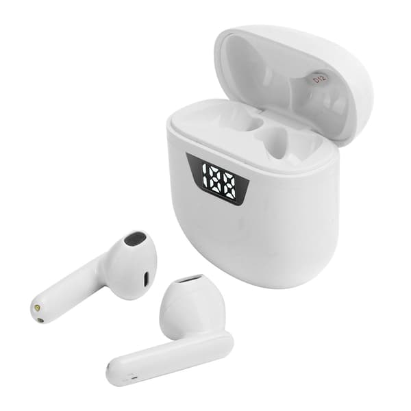 TWS Bluetooth-øretelefon Trådløs Strøm Digitalt Display Headset Halv In-Ear Høretelefoner Hvid