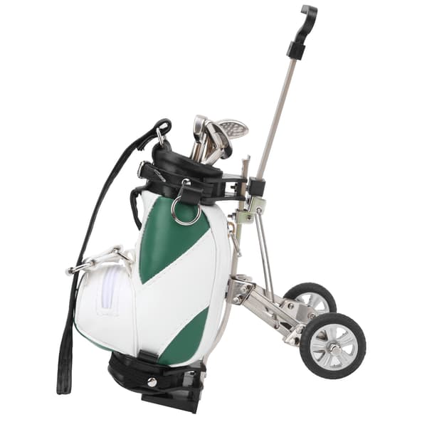Skrivebordsgolfpennsett 3 kulepenner og miniveske sinklegering golfpennholder Grønn Hvit
