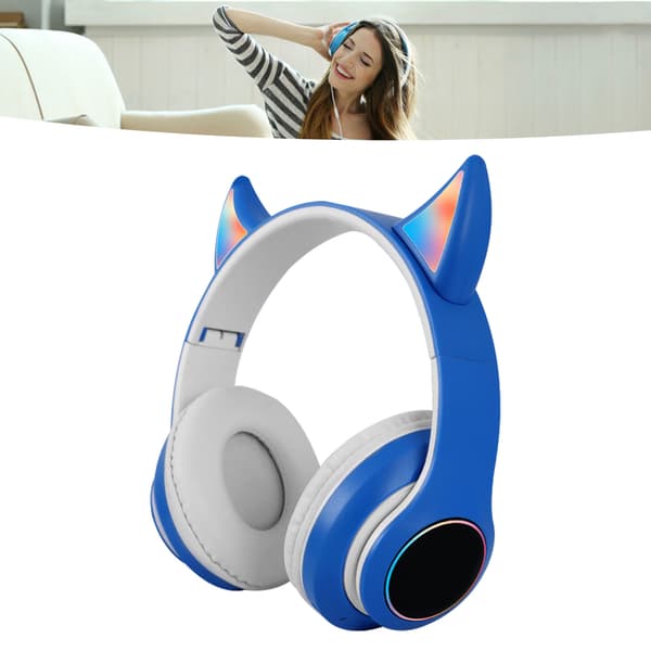 Vikbara Bluetooth-hörlurar HiFi Glödande Effekt Lätt Bekväm Söt Trådlöst Headset Blå