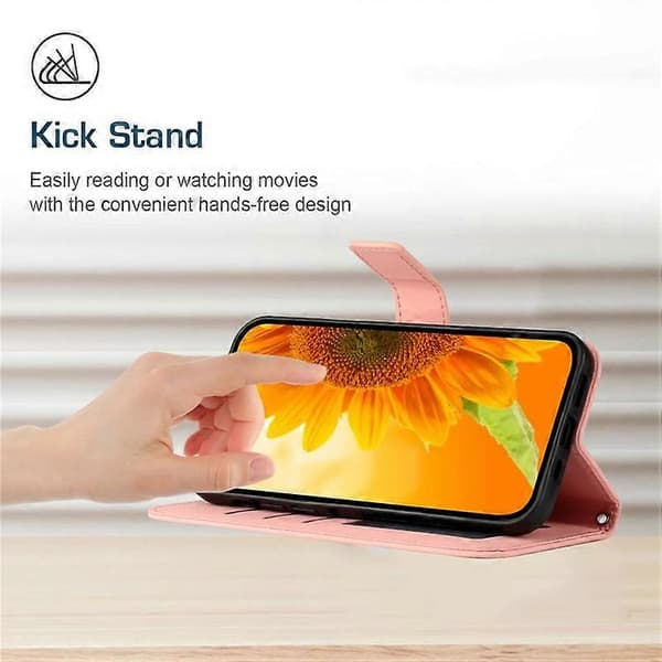 Compatible with Samsung Galaxy A17 Case Sunflower Pattern Leather Wallet Case with Wrist Strap LightPink