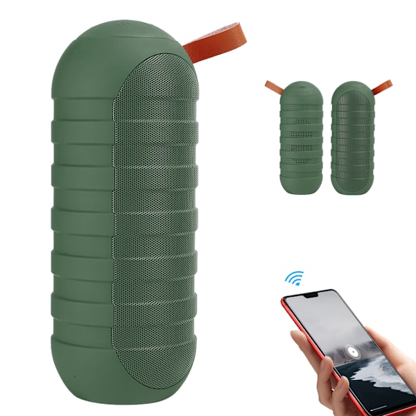 Vattentäta Bluetooth-högtalare för utomhusbruk, stereo, subwoofer, bärbar, med ficklampa, grön
