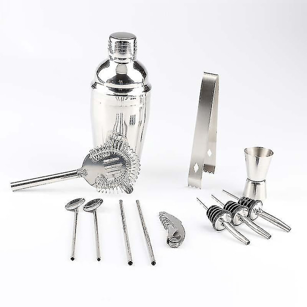 Cocktail Set Bar Kit - 12 Dele, 750ml Rustfrit Stål Martini Shaker, Træstativ