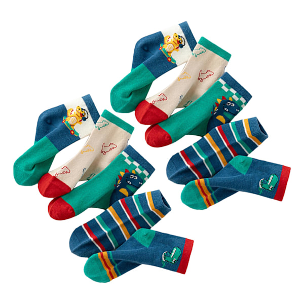 5 par barnsockor söta tecknade dinosaurier barnstrumpor andningsbara mid calf bomullsstrumpor för höst vinter S