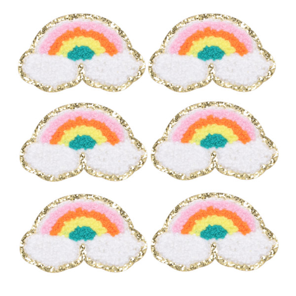6 stk. Regnbue Patches Lyse Farve Regnbue Sky Mønster Bomuld DIY Broderi Stryge På Tøj Patches