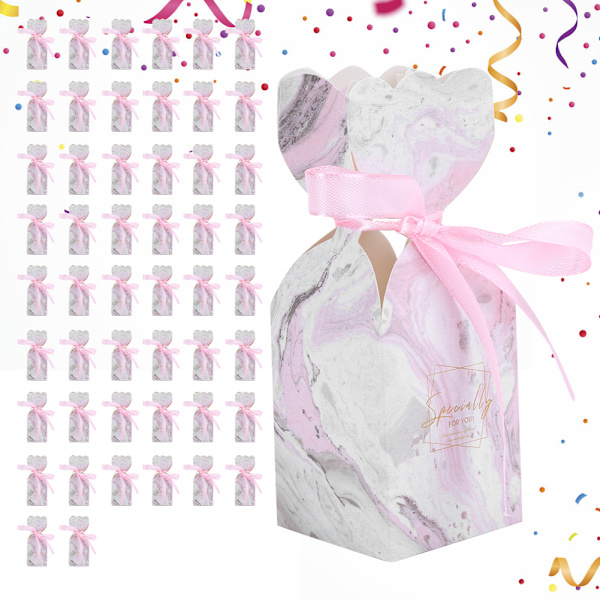 50 stk Bryllupsslikæske Emballage Party Favor Box Fødselsdagsgaveæsker med båndPink Marmor