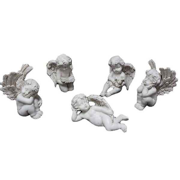 Angel Hagetilbehør Utendørs Innendørs, 5 stk. Miniatyr Engler Figurer for Potteplanter og Mini Hage Plen Dekorasjoner