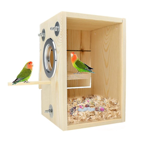 Trähus för fågelbo för parakit, fink, kärleksfåglar, nymfkakadua, undulat, conure, papegoja