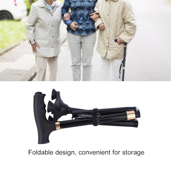 Justerbar hopfällbar käpp av aluminiumlegering Antisladd käpp med lampa för gammal man
