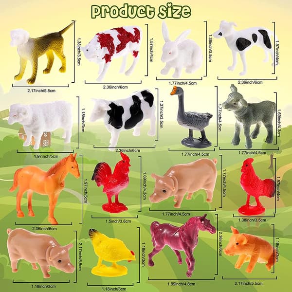 16 stk. Bondegårdsdyr Figurer Simulation Plast Bondegårdsdyr Miniature Dukke Vaskbar PVC Bondegård Dyr Figur Sæt