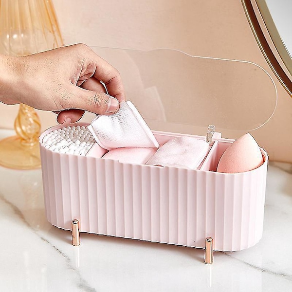 Makeup Organizer med Transparent Låg til Vatdiske og Vatpinde - Bleg Lilla
