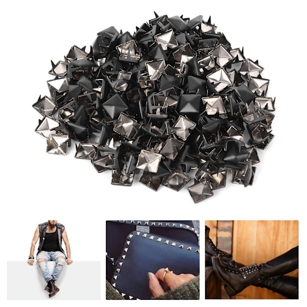 200 stk firkantede nagler i metall, stilige DIY-sko, vesker, hatter, dekorasjonstilbehør, 9 mm, matt svart