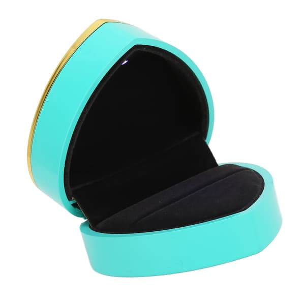 Hjärtformad ringask Elegant snygg smyckesdisplay presentask med LED-ljus för förlovning bröllop Cyan
