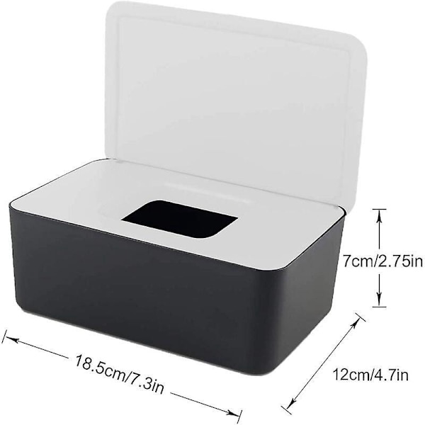 Vådservietdispenser Plastopbevaringsboks med låg til soveværelse 18,5x12x7cm - Hvid+Sort