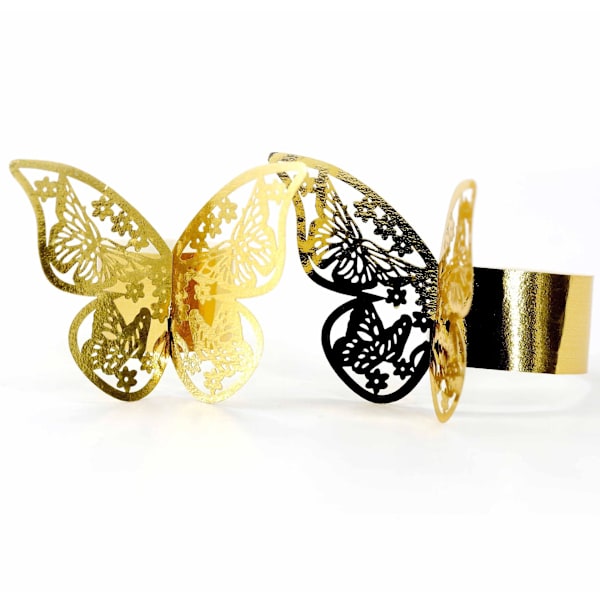 Laserkuttet Butterfly Serviettringer - Sett med 100 | Gullfolie Papir Serviettholdere for Bryllup, Fester og Restauranter | Elegant Borddekorasjon