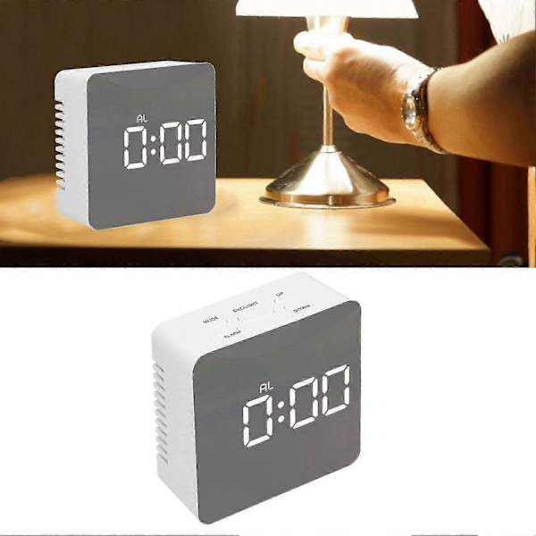 LED Spegel Väckarklocka med Temperatur Datum Tid Visning Snooze Funktion för Sovrum Vardagsrum Kontor