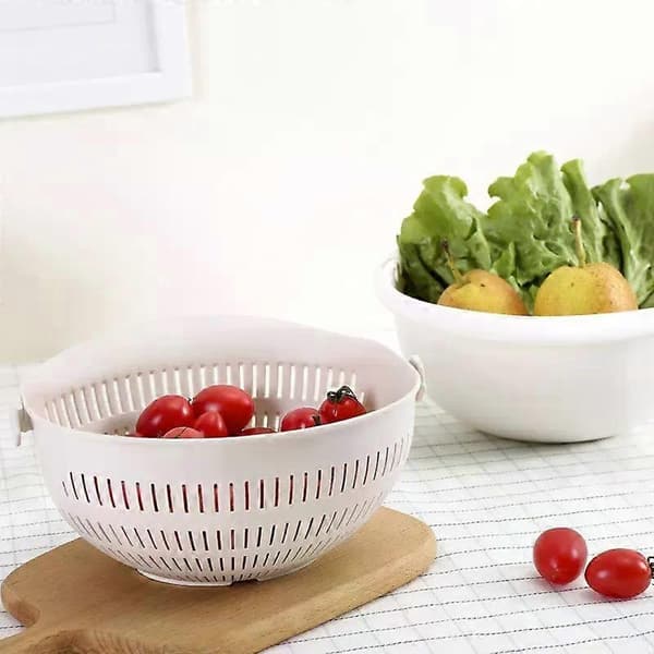 Kitchen Fruit Tray Detachable Double-Layer Fruit and Vegetable Bowl Drain Basket Creative Household Rotating Washing Basket G595D grey
