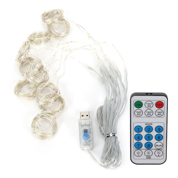 3x3m 300LED USB Kobbertrådslyssnor Hjem med Fjernbetjening til Fest Bryllup Gardin DekorationPink