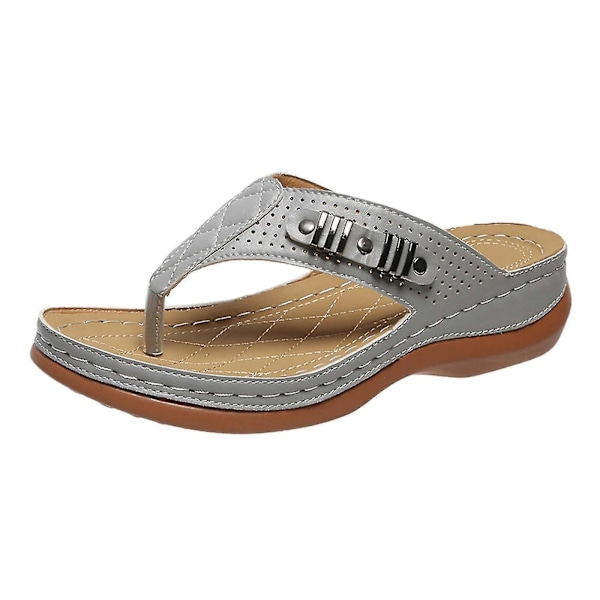 Ortopædiske kileflip-flops til kvinder - Grå strandsandaler