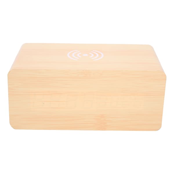 Multifunktionell Trä-Mini-Väckarklocka med Bluetooth-högtalare, 2000mAh, Stereo, Gul Trä + Rött Ljus