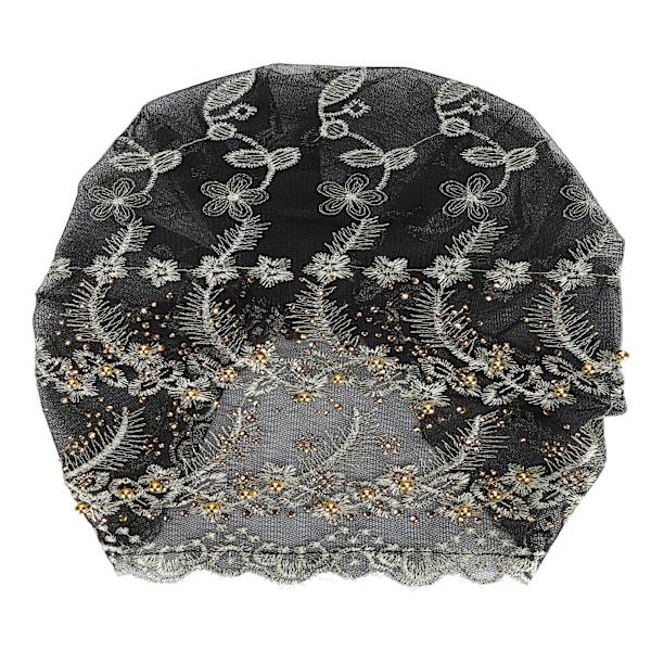 Turbanhuvudband, elegant, broderad fjäderstil, europeisk retrohatt för kvinnor, svart