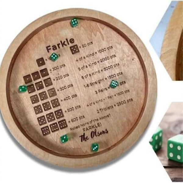 Puinen noppatarjotin, yhteensopiva Farkle Classic -noppapelin kanssa, Farkle-noppatarjotin, Farkle Classic -noppapeli, noppatarjotin 18 cm