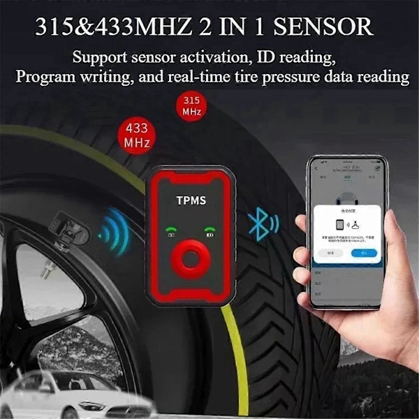 Programmerbara TPMS-sensorer 2 i 1 433MHz+315MHz för mobiltelefonverktyg