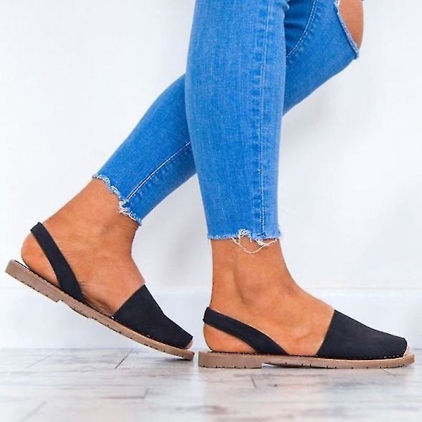 Klassiske peep toe sandaler - Dame sommerflate for en stilig ferie42 Main Black