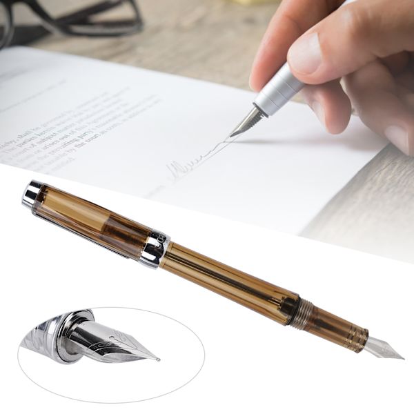 Stor Kapacitet Fyldepen Transparent Business Skrivepen Kontor Skoleartikler 0,5 mm Nib Transparent Brun