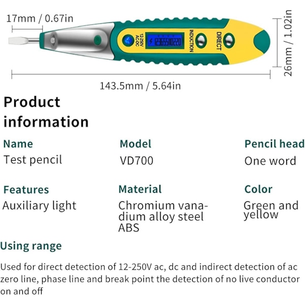 Spänningstestare, Ny Elektrisk Digital Testpenna Testare LCD-Display Test Skruvmejsel Spänningsdetektor AC DC 12-250V för Elektrikerverktyg