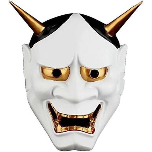 Japansk Maske Djævel Dæmon Cosplay Party Festival Dekorativ Skræmmende Horror Masker Kostume Hvid Rød Solid Plastik Horn