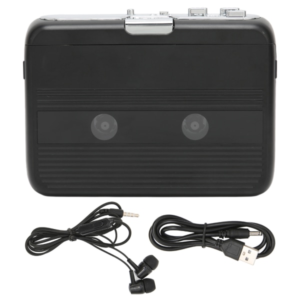 TON007B Bluetooth-kassettspiller med hodetelefoner Auto Reverse-funksjon Stereokassettspiller Svart