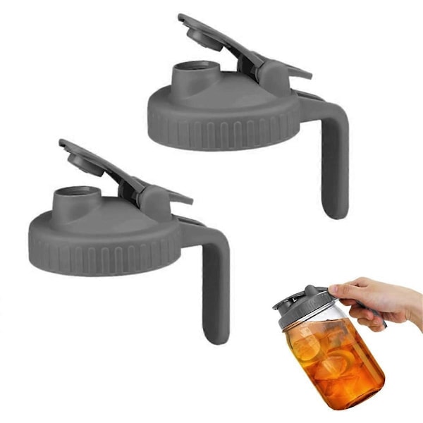 2-pack bred öppning flip-lock Mason Jar lock, läckagesäker förslutning, grå