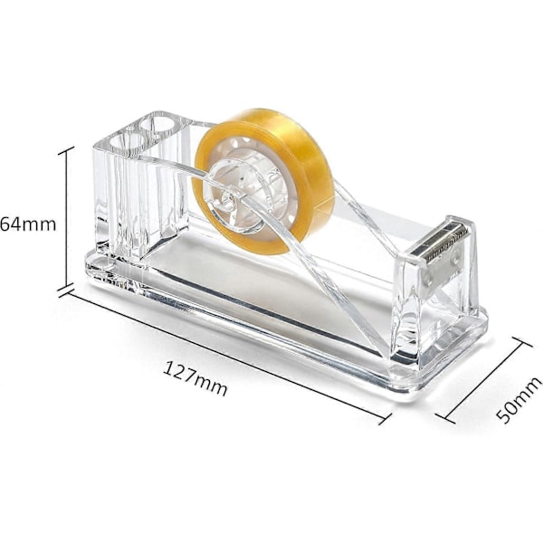 Klar Akryl Tapeholder, 2 Slots til Kuglepenne eller Blyanter, H6,4 x B5 x D12,7cm