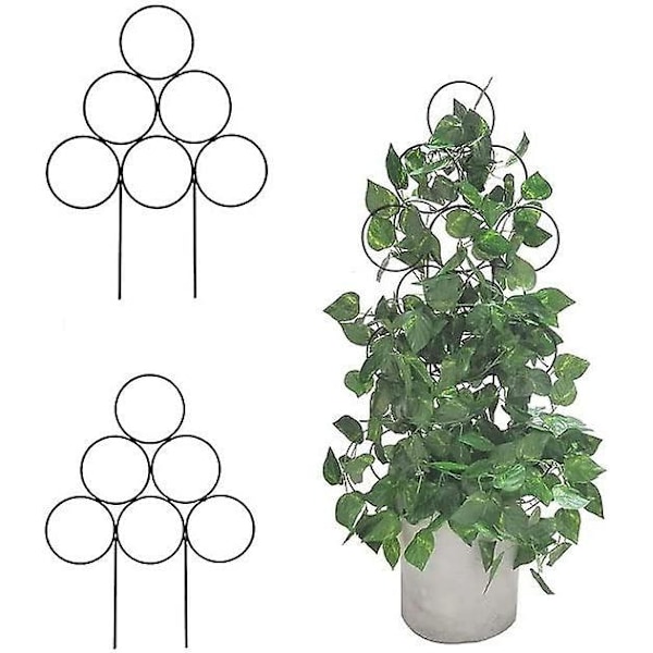 2 Små Stapelbara Metallväxtstöd för Klätterväxter, Gurkor, Pothos, Monstera, Rosbuskar, Inomhus- och Utomhusväxter i Kruka (Svart, 40 x 30 cm)