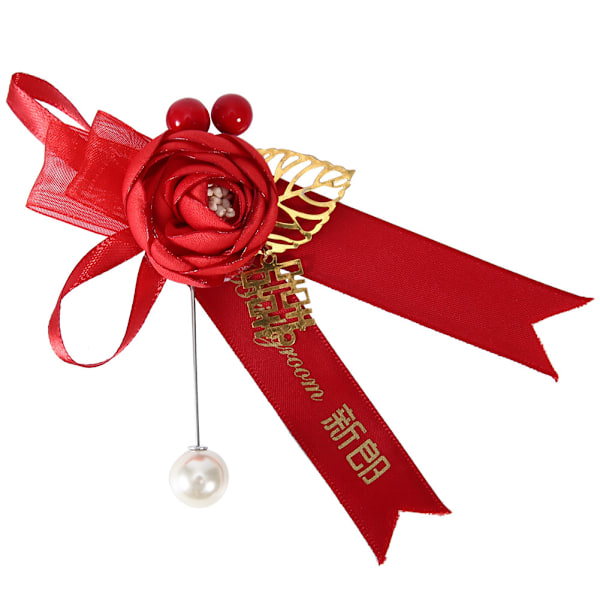 Artificiell ros corsage brudgum brudgum bröstblomma bröllop kläder dekoration tillbehör 2 st röd corsage med namnband