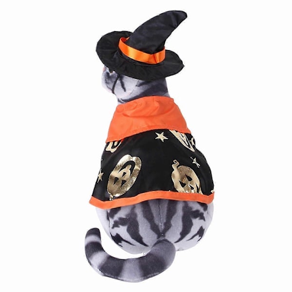 Kat Halloween Kostume Sæt Sød Justerbar Sort Hat Med Kæledyr Halloween Troldmandskappe Til Små Til Store Hunde 3 Størrelser M
