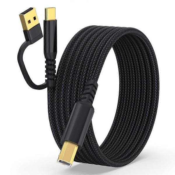 3m USB Type-C - Neliömäinen USB Type-B 2-in-1 Tulostinkaapeli Punottu Tulostusliitäntäkaapeli - Musta Monivärinen Multicolor Black